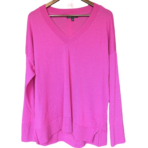 Banana Republic 100% Merino Wool Neon Pink V-neck Sweater Sz XL - Picture 3 of 8
